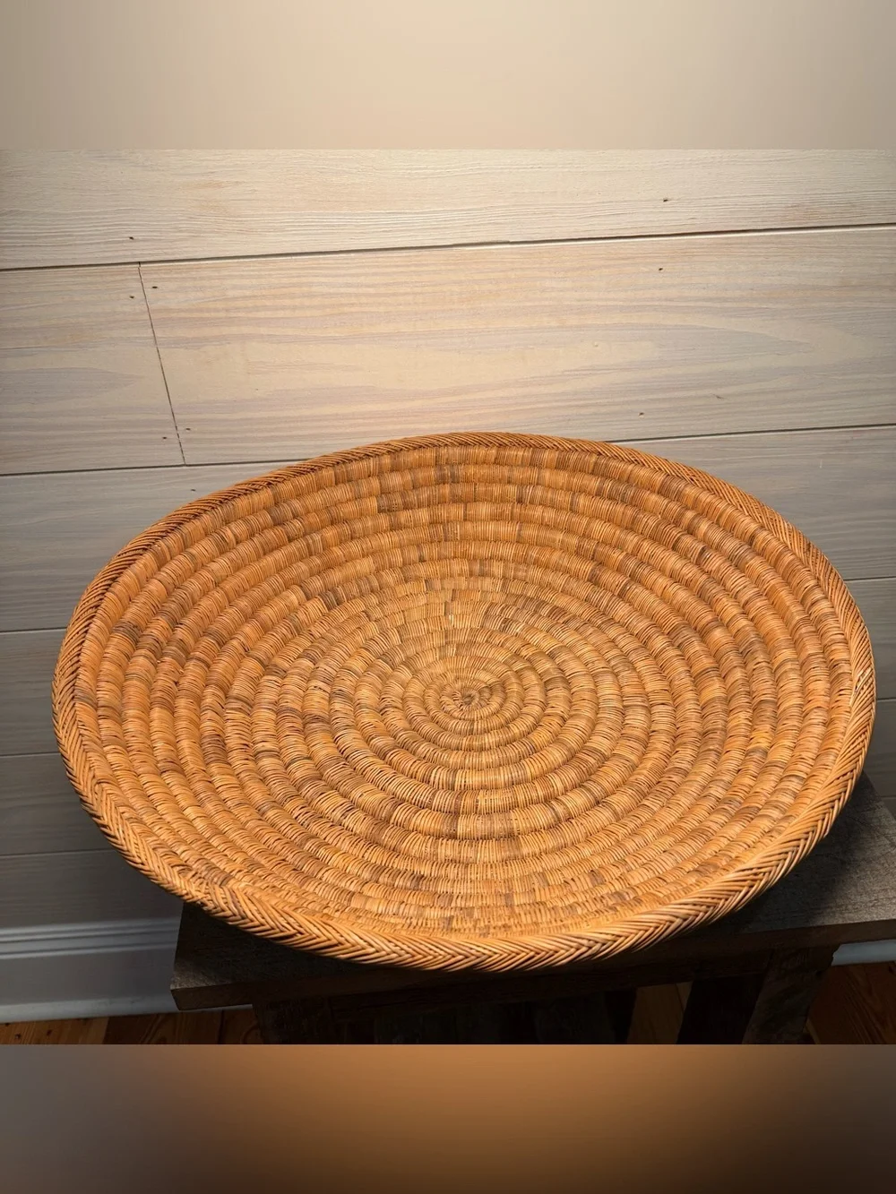 Large Vintage 20” Woven Wicker Coiled Basket Bowl Native American
